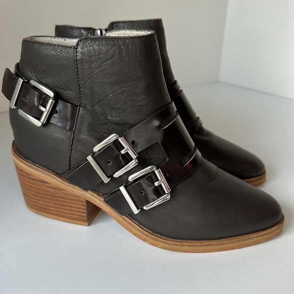 Sol Sana Genuine Leather Brown Side Zipper Three Buckle Bootie Size EU 36/US 5.5 - Picture 1 of 14